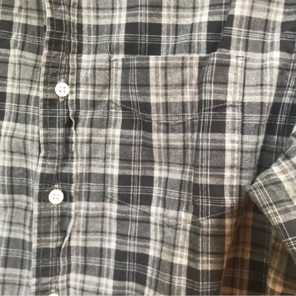 Club Monaco Cotton Check Plaid Button Down Shirt Chest Pocket Casual Soft Grey M - Picture 6 of 15